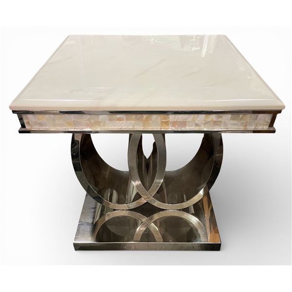 Modern Square White Faux Marble-Top Coffee Table