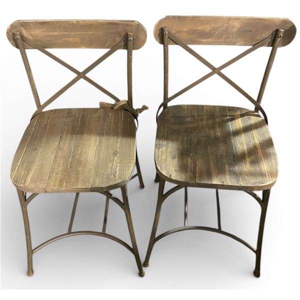Set of 2 New Rustic Metal Crossback Chairs