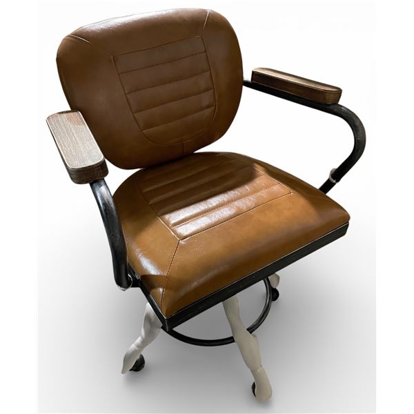 NACH Vintage-Style Brown Faux Leather Swivel Chair