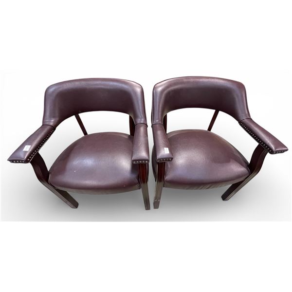 Pair of Brown Leather Barrel Armchairs