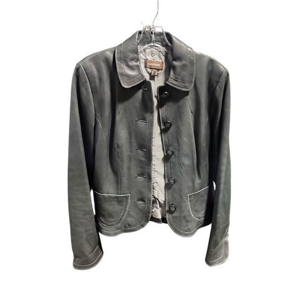 Black Leather Button-Front Jacket (Size S)