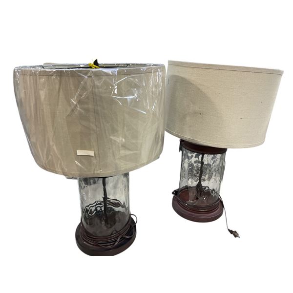 Pair Glass Column Table Lamp (1 Glass Base Broken)