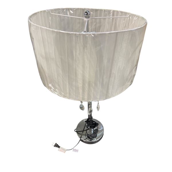 Chrome Crystal-Drop Candelabra Table Lamp