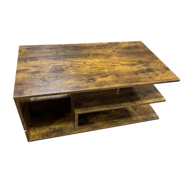Rustic Wood Coffee Table with Open Shelf Storage, H16.5" x W35.5" x 19.5"
