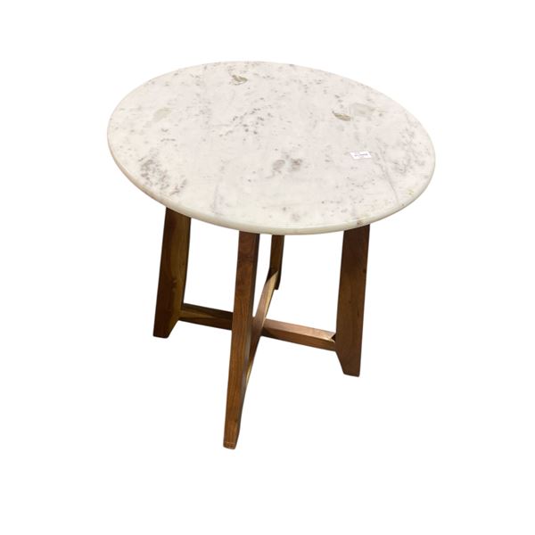 Round Marble-Top Accent Table, Approx. H24" x Dia. 21"