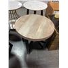 Image 2 : Round Wooden Side Table - Black Geometric Base, H22.5" x  Dia 23.5"