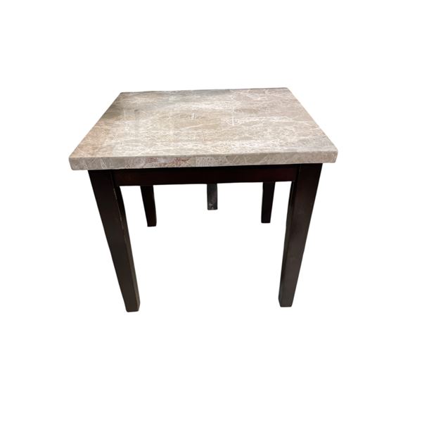 Square Stone-Top Side Table - Dark Wooden Legs, H21" x 22" x 20"