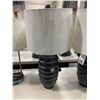 Image 2 : Pair of Black Ribbed Ceramic Table Lamps (1 Shade is damaged)