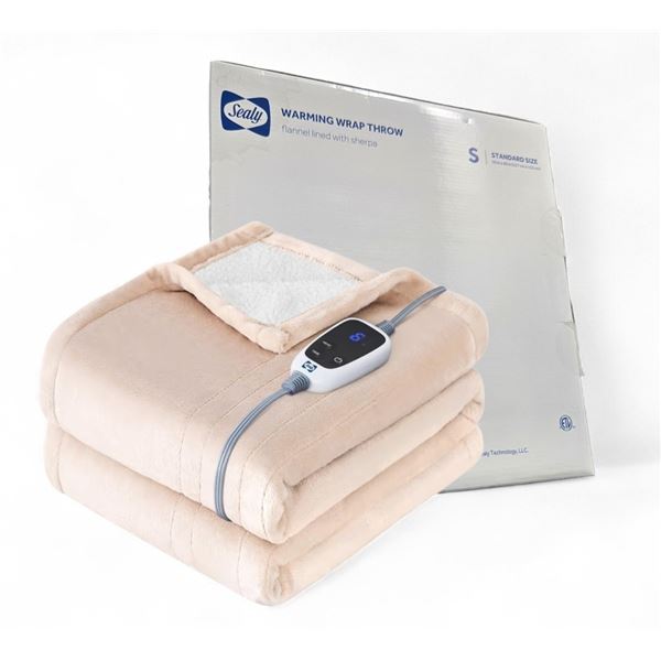 BNIB Sealy Heated Blanket Wearable Shawl Wrap with Pockets, Reversible Flannel to Sherpa Electric Th