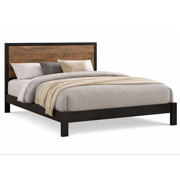 Rustic Brown Wooden Bed Frame, Headboard Size (Approx. 48"H x 67"W) - Assembly Required, Sold As-Is