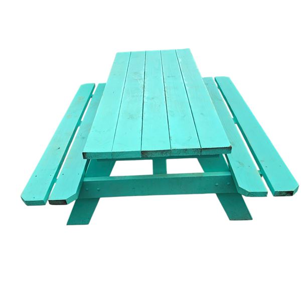 Teal Outdoor Wooden 6‑Seat Picnic Table