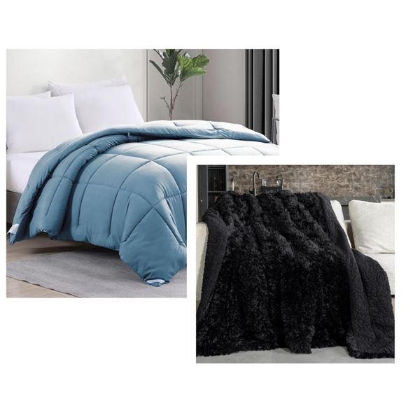 Group of 2 New Sasttie Fluffy Duvet Cover Set (Black) & Casa Platino Down Alternative Full 81x88 Lig