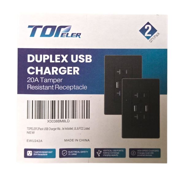 New Duplex USB Charger 20A Tamper
