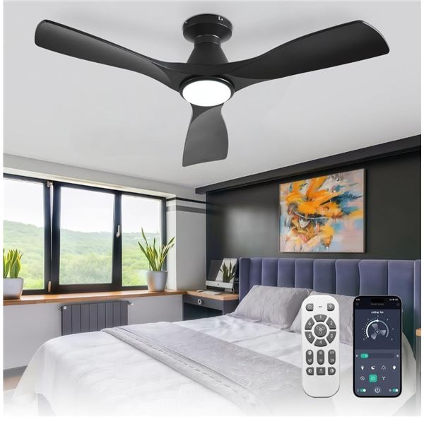 BNIB Depuley 42-Inch Ceiling Fans with Lights: Black 3 Blade Flush Mount Retail $80