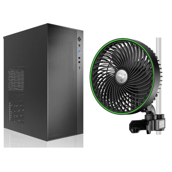 2 pc - Micro computer gaming tower case - Model: TGO-1 & Vivosun Aerowave desk mount fan