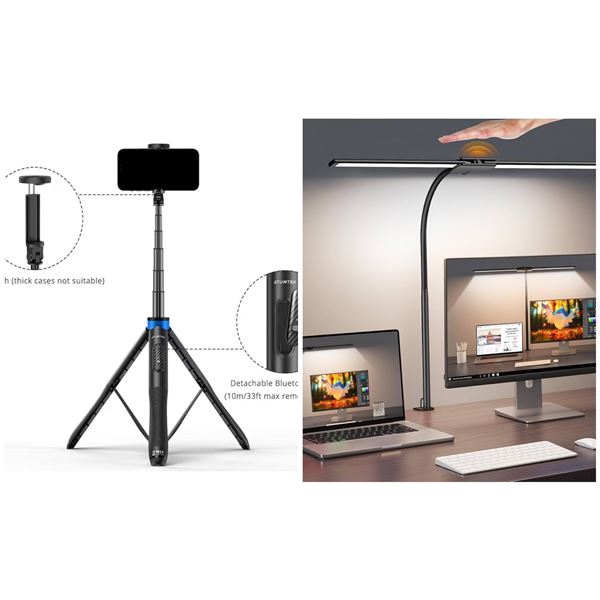 2 pc - Syrinx 360 degree LED desk lamp & Atumtek portable tripod