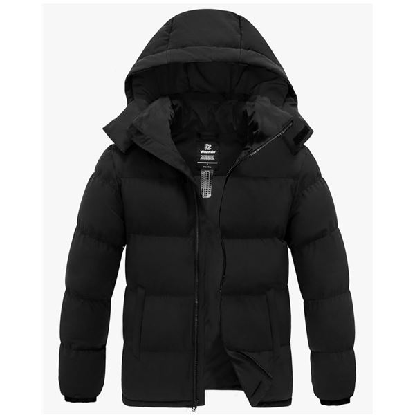 New Wantdo Men's Thicken Padded Puffer Jacket Coat w/ Removable Hood Black XL