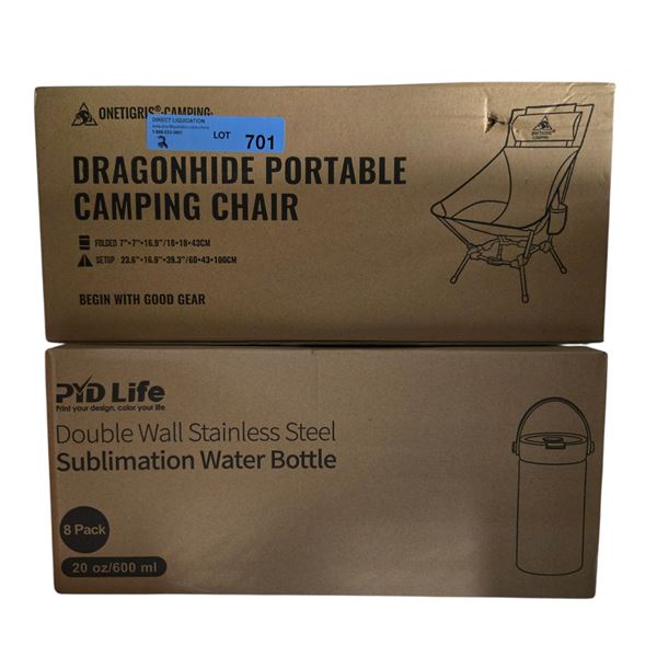 BNIB Group of 2x BNIB PYD Double Wall Stainless Steel Sublimation Water Bottle & Dragonhide Portable