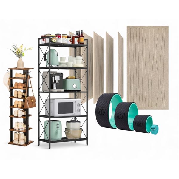 Shelf of Misc. BNIB - Shoe Rack, Polyester Fibre Printed Panels, Etc..