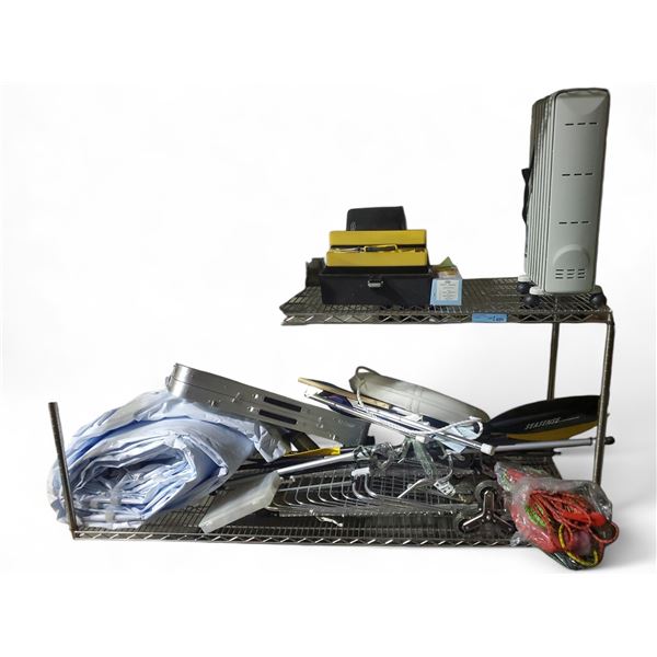 Assorted Outdoor & Utility Items - DeLonghi Heater, Stanley Toolbox, Fishing Rods, Ropes, and More