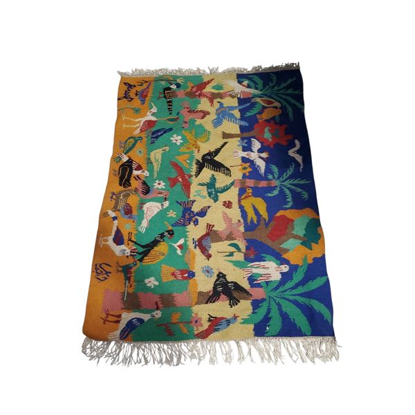 Colorful Bird-Pattern Rug, Approx. 52" x 37"