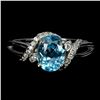 Image 1 : BEAUTIFUL 8x6mm SWISS BLUE TOPAZ RING IN 14K WHITE PLATED GOLD OVER 925 STERLING SILVER - APPRAISED 