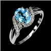 Image 2 : BEAUTIFUL 8x6mm SWISS BLUE TOPAZ RING IN 14K WHITE PLATED GOLD OVER 925 STERLING SILVER - APPRAISED 