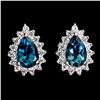 Image 1 : SUPERB 6x4 mm SWISS BLUE TOPAZ EARRINGS IN 14K WHITE PLATED GOLD OVER 925 STERLING SILVER - APPRAISE
