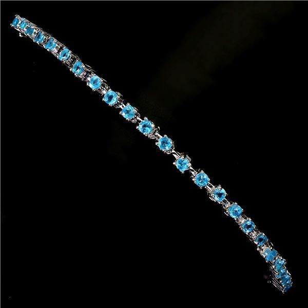 BRIGHT ROUND APATITE BRACELET IN 14K WHITE PLATED GOLD OVER 925 STERLING SILVER - 10 INCHES LENGHTH 