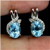 Image 2 : BIG 8x6 mm SWISS BLUE TOPAZ EARRINGS IN 14K WHITE PLATED GOLD OVER 925 STERLING SILVER - APPRAISED R
