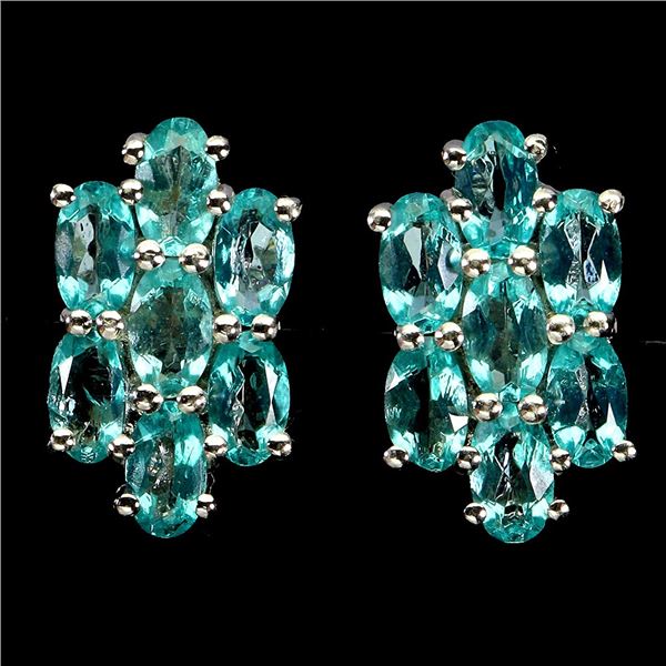 SUPERB 5x3 mm RARE PARAIBA BLUE TOPAZ IN 14K WHITE PLATED GOLD OVER 925 STERLING SILVER - APPRAISED 