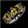 Image 1 : EXCELLENT 6x4 mm CITRINE AND CROME DIOPSIDE RING IN 14K WHITE PLATED GOLD OVER 925 STERLING SILVER -