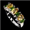 Image 2 : EXCELLENT 6x4 mm CITRINE AND CROME DIOPSIDE RING IN 14K WHITE PLATED GOLD OVER 925 STERLING SILVER -