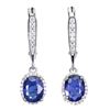 Image 1 : BEAUTIFUL BIG 8x6 mm BLUE SAPPHIRE EARRINGS IN 14K WHITE PLATED GOLD OVER 925 STERLING SILVER - APPR