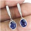 Image 2 : BEAUTIFUL BIG 8x6 mm BLUE SAPPHIRE EARRINGS IN 14K WHITE PLATED GOLD OVER 925 STERLING SILVER - APPR