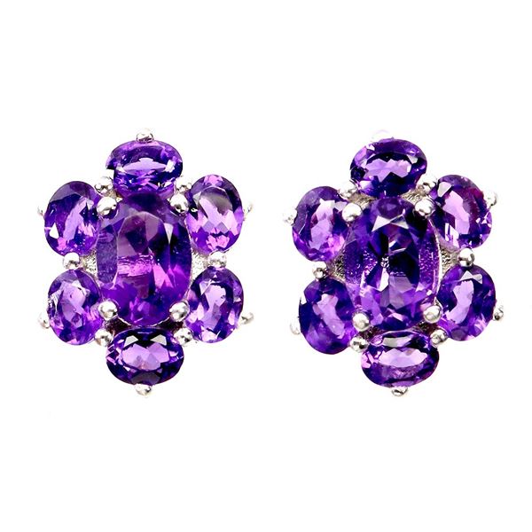 OVAL CUT 7x5 mm AMETHYST EARRINGS IN 14K WHITE PLATED GOLD OVER 925 STERLING SILVER - APPRAISED REPL