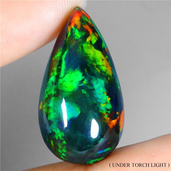 BIG PEAR CABOCHON AAA FLORAL FLASH PLAY OF COLOR BLACK OPAL 11.41 CARATS 24X13 mm RARE GEMSTONE - AP