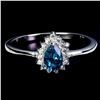Image 1 : PEAR CUT 6x4 mm LONDON BLUE RING IN 14K WHITE PLATED GOLD OVER 925 STERLING SILVER - SIZE 7 - APPRAI