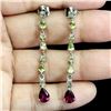Image 2 : ELEGANT PERIDOT AND RHODOLITE GARNET EARRINGS IN 14K WHITE PLATED GOLD OVER 925 STERLING SILVER - AP