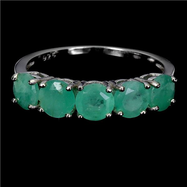 ROUND CUT 5mm EMERALD RING IN 14K WHITE PLATED GOLD OVER 925 STERLING SILVER - SIZE 8.5 - APPRAISED 