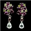 Image 1 : AQUAMARINE 7x5 mm, PERIDOT AND GARNET EARRINGS IN 14K WHITE PLATED GOLD OVER 925 STERLING SILVER - A