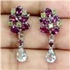 Image 2 : AQUAMARINE 7x5 mm, PERIDOT AND GARNET EARRINGS IN 14K WHITE PLATED GOLD OVER 925 STERLING SILVER - A