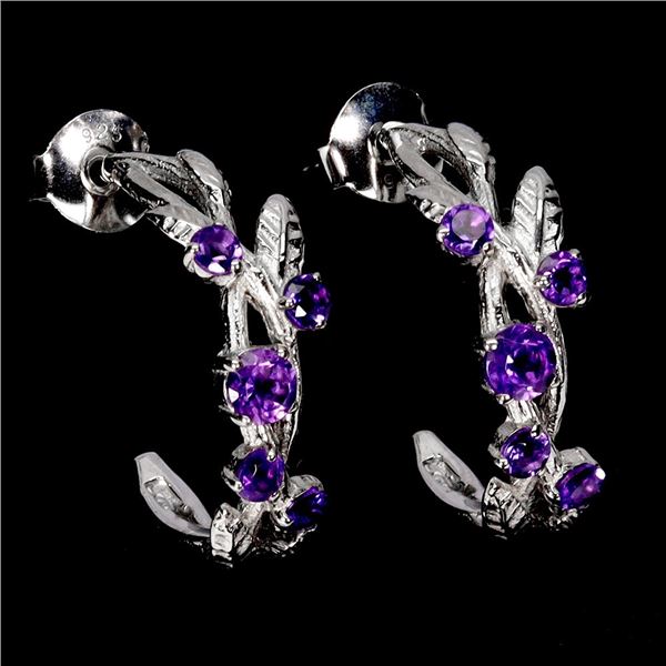 ROUND CUT AMETHYST EARRINGS IN 14K WHITE PLATED GOLD OVER 925 STERLING SILVER - APPRAISED REPLACEMEN