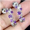 Image 2 : ROUND CUT AMETHYST EARRINGS IN 14K WHITE PLATED GOLD OVER 925 STERLING SILVER - APPRAISED REPLACEMEN