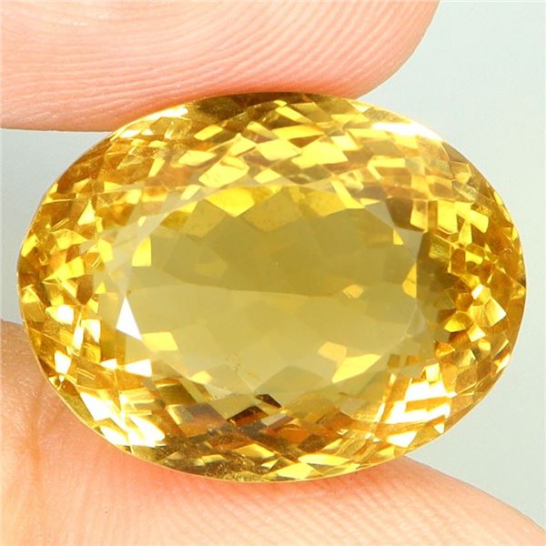BIG OVAL CUT UNHEATED TOP YELLOW CITRINE 21.55 CARATS 18X14 mm BRAZIL- APPRAISED REPLACEMENT VALUE C