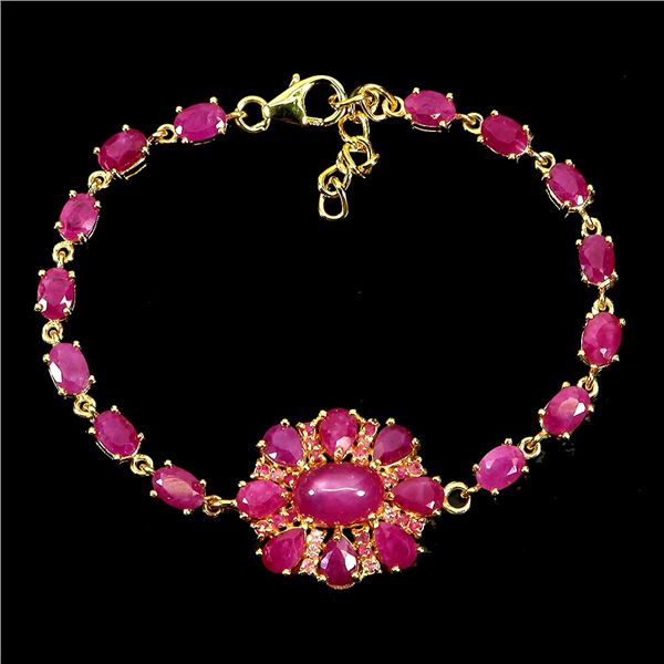 EXCEPTIONAL RUBY BRACELET IN 14K YELLOW PLATED GOLD OVER 925 STERLING SILVER - APPRAISED REPLACEMENT