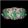 Image 1 : EMERALD AND RHODOLITE GARNET RING IN 14K WHITE PLATED GOLD OVER 925 STERLING SILVER - SIZE 8 - APPRA