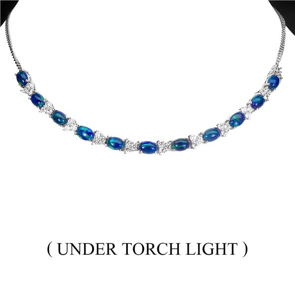STUNNING BLACK OPAL NECKLACE IN 14K YELLOW PLATED GOLD OVER 925 STERLING SILVER - 18 INCHES - APPRAI