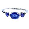 Image 1 : 3 STONES BLUE SAPPHIRE RING IN 14K WHITE PLATED GOLD OVER 925 STERLING SILVER - SIZE 8 - APPRAISED R