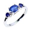Image 2 : 3 STONES BLUE SAPPHIRE RING IN 14K WHITE PLATED GOLD OVER 925 STERLING SILVER - SIZE 8 - APPRAISED R
